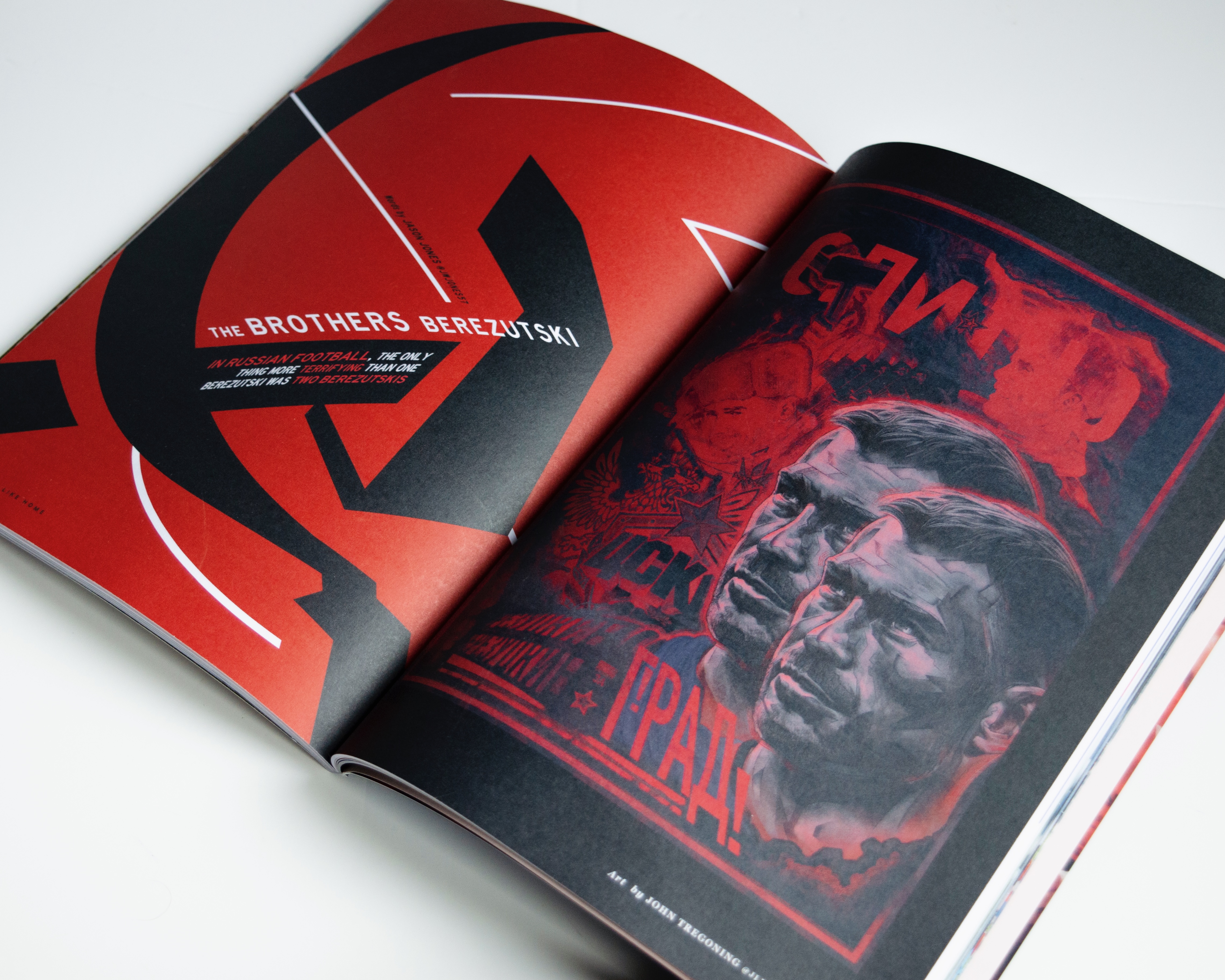 Vasili Berezutski, Aleksei Berezutski, Russia national football team — illustration by John Tregoning for NPLH Magazine — view 3