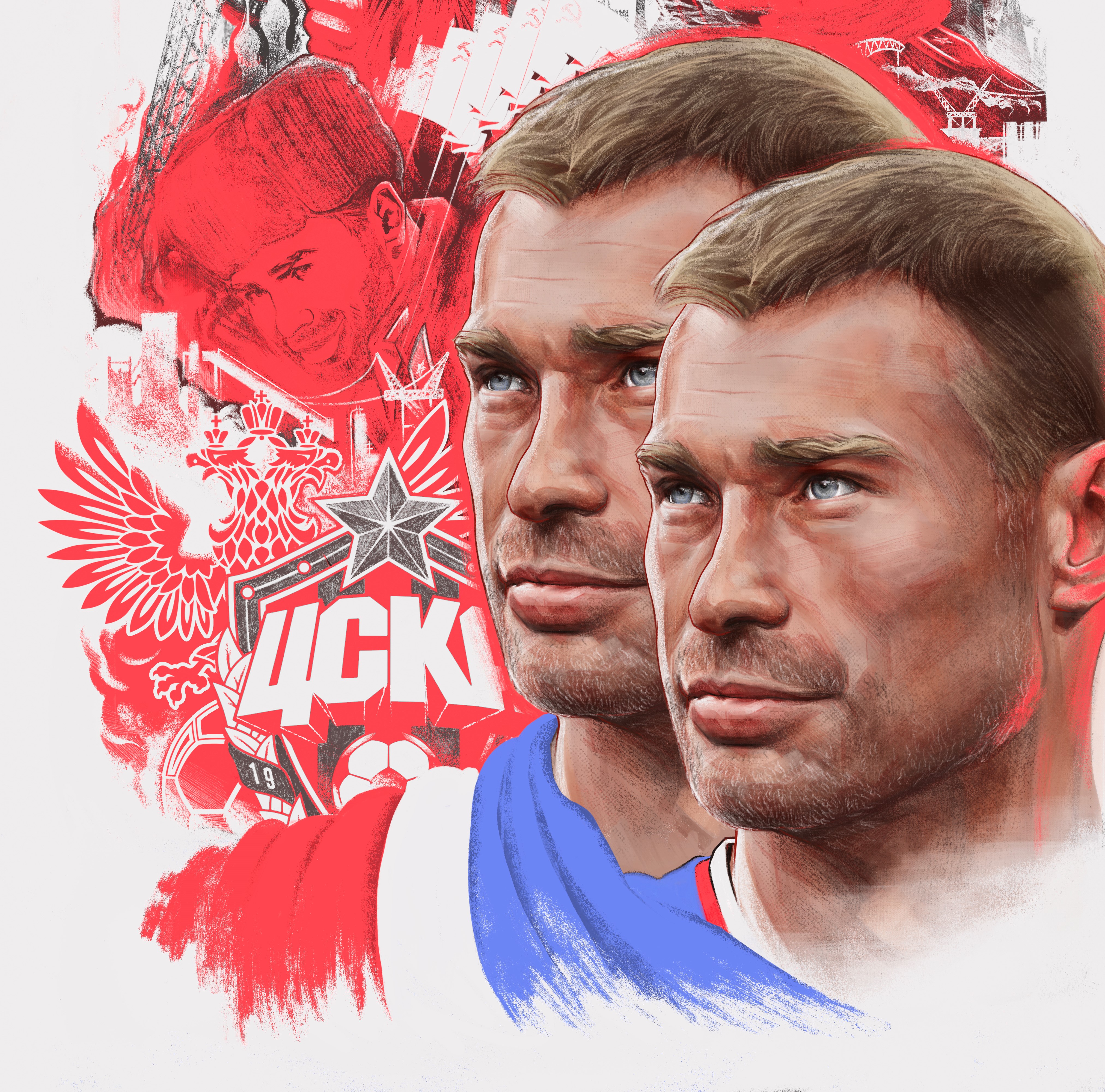 Vasili Berezutski, Aleksei Berezutski, Russia national football team — illustration by John Tregoning for NPLH Magazine — view 13