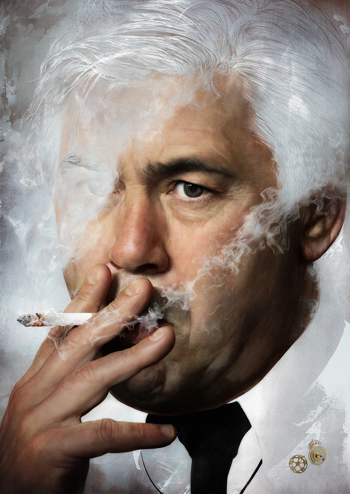 Carlo Ancelotti, Real Madrid — illustration by John Tregoning for The Gaffer Magazine