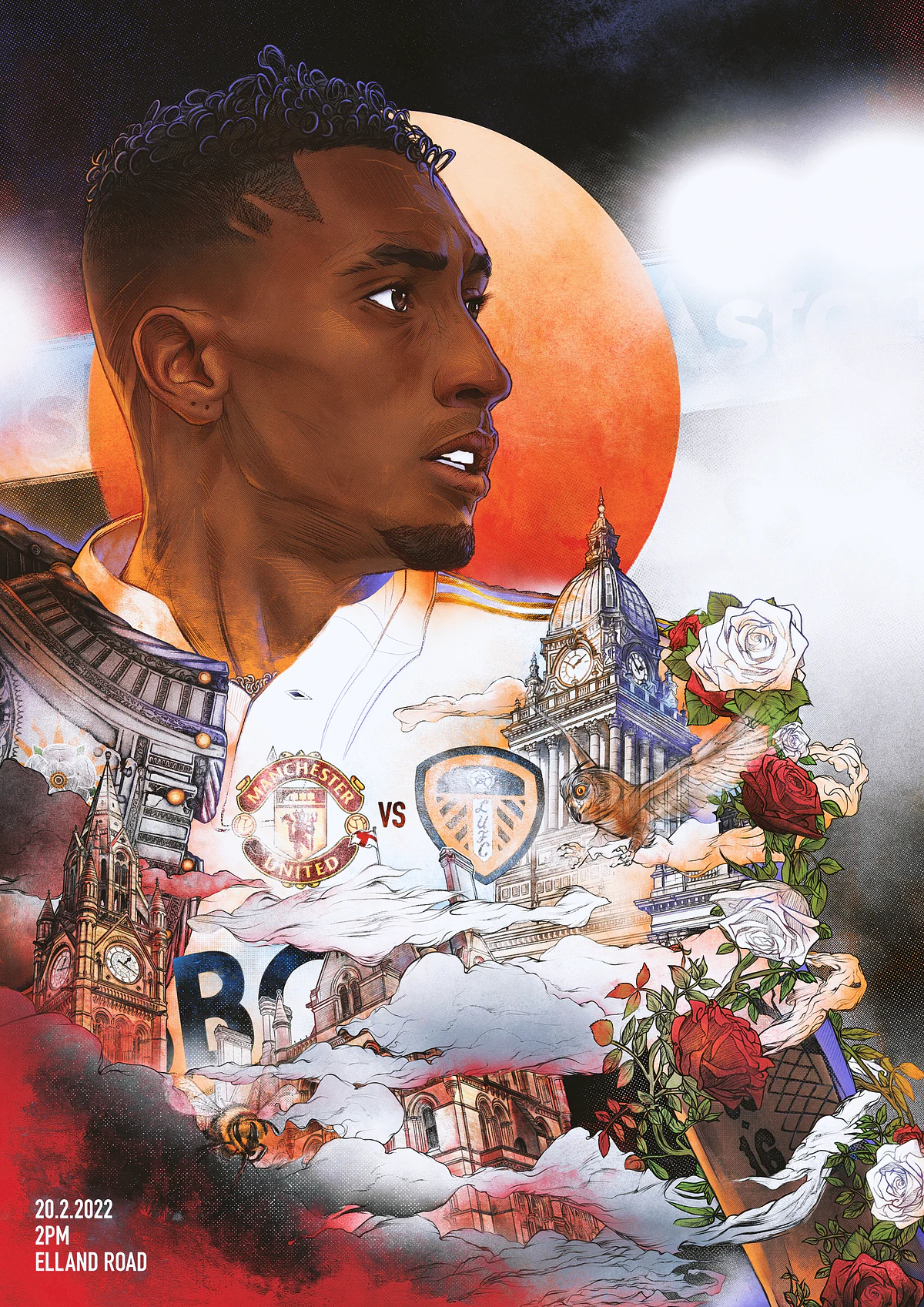 Leeds vs Manchester United Matchday print — illustration by John Tregoning