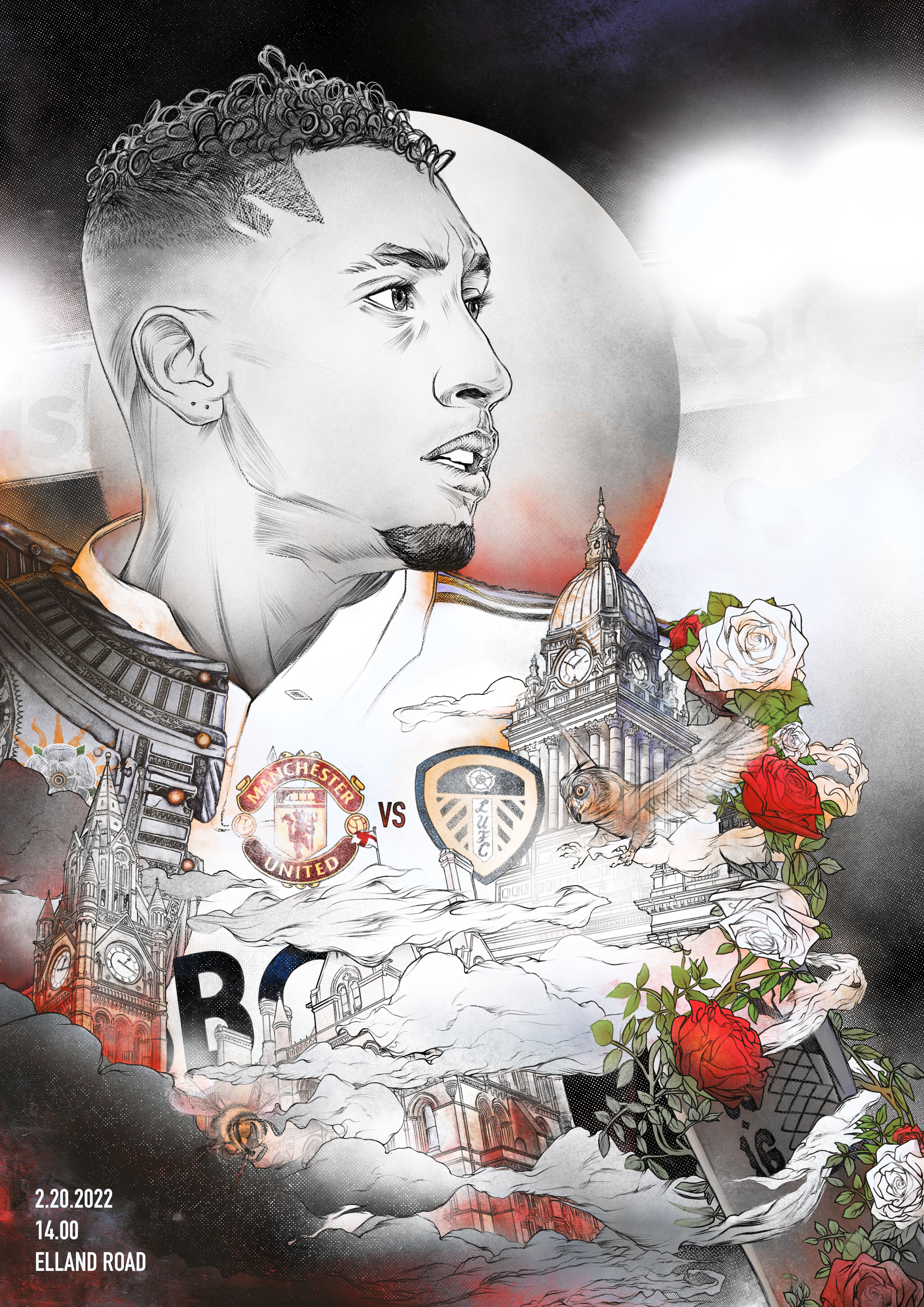 Raphinha, Leeds United, Manchester United, Elland Road — illustration by John Tregoning