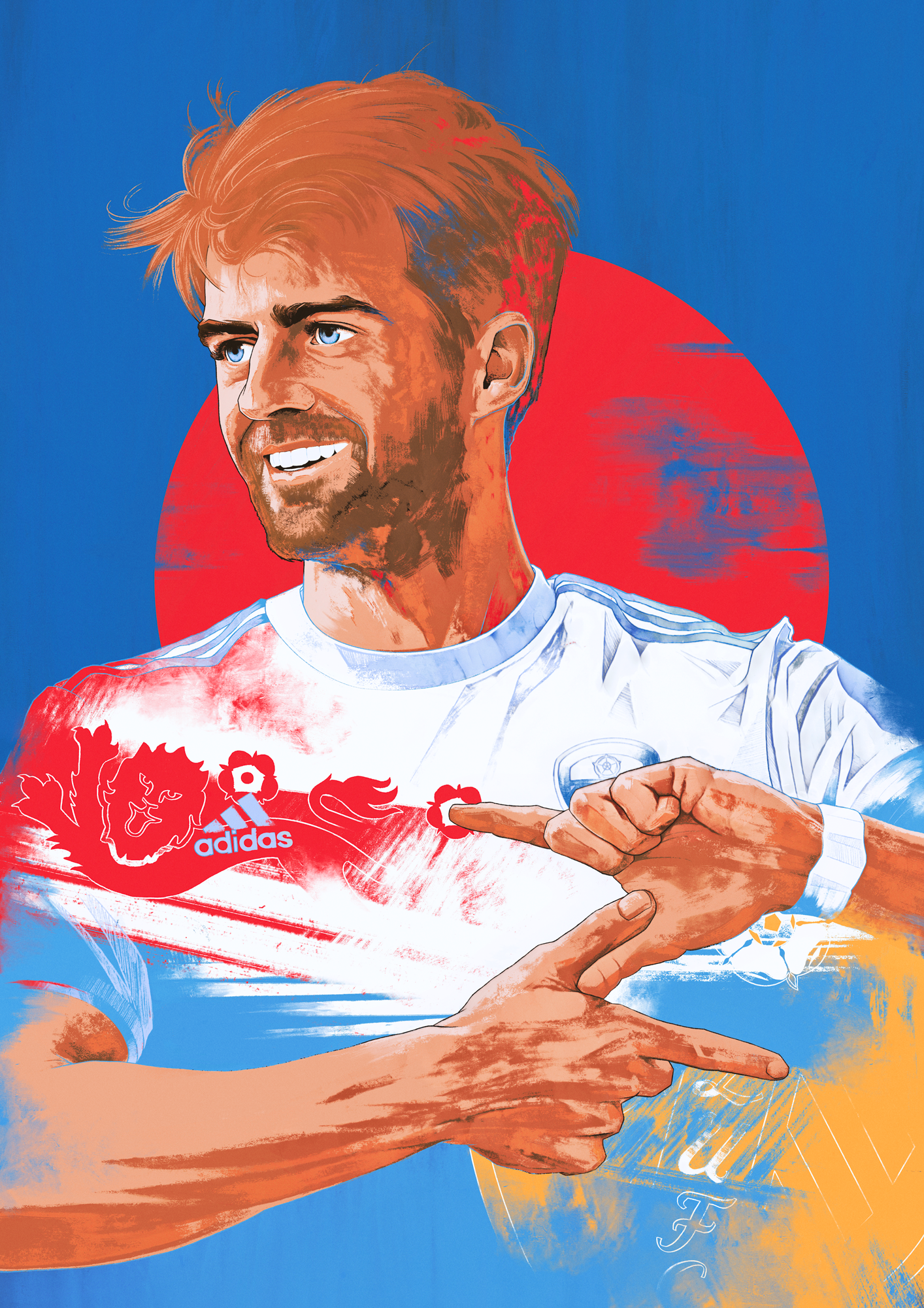 Patrick Bamford, England, Leeds United — illustration by John Tregoning for The Square Ball — view 2
